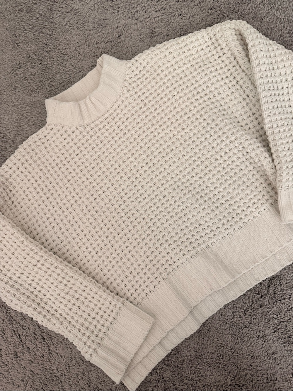 Altar’d State Cream Waffle-Knit Women’s Sweater Size S Boxy Fit Like New!!!